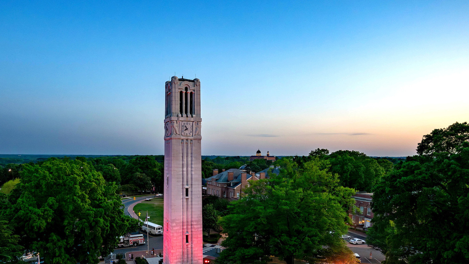 NC State basketball fans celebrate the return of the Men's and Women's 2023-2024 final four teams at a celebration at the Belltower.