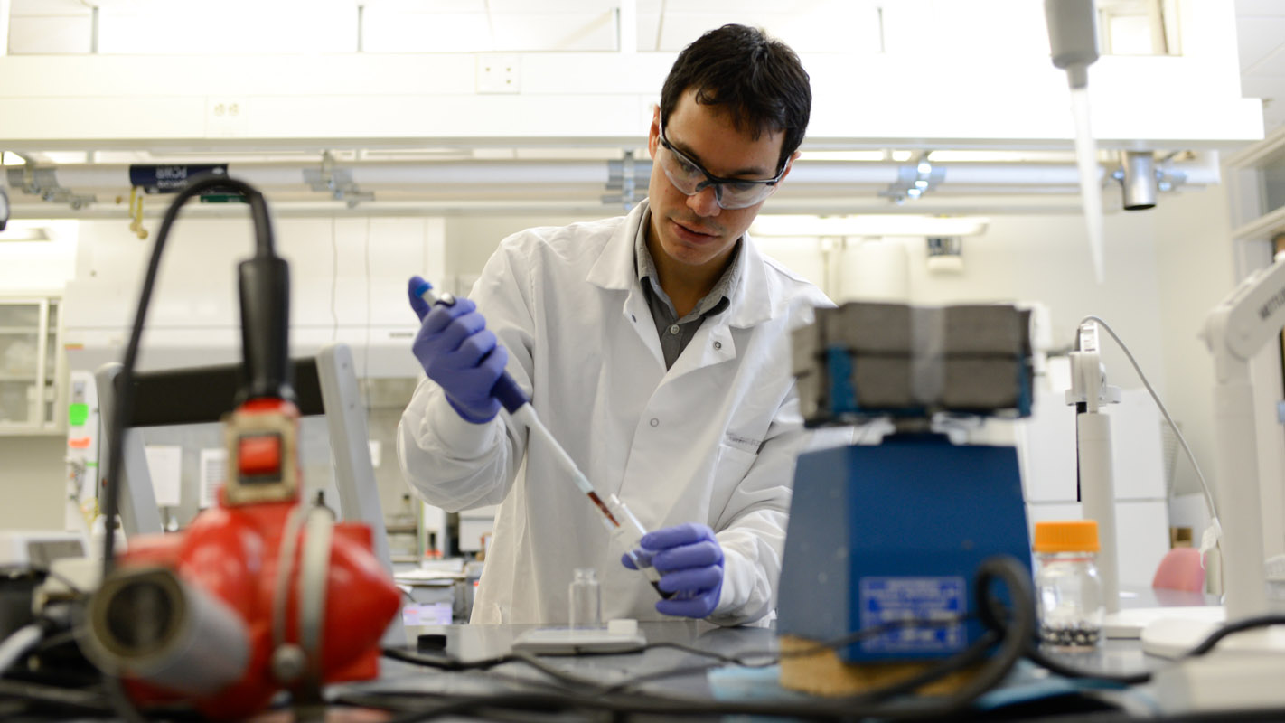 Student researcher working in lab