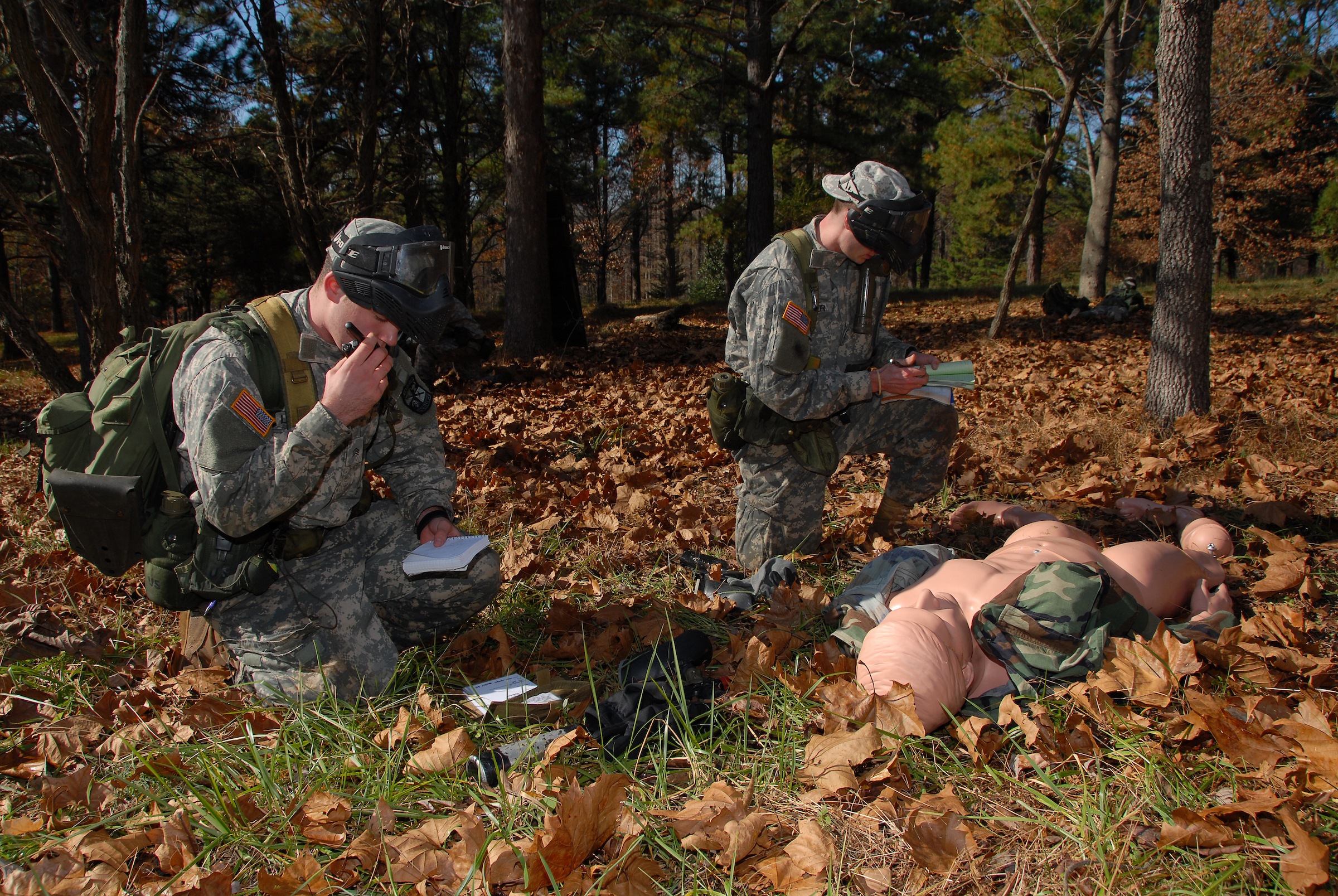 Army ROTC during field training in NC State's Schenck Forest. 