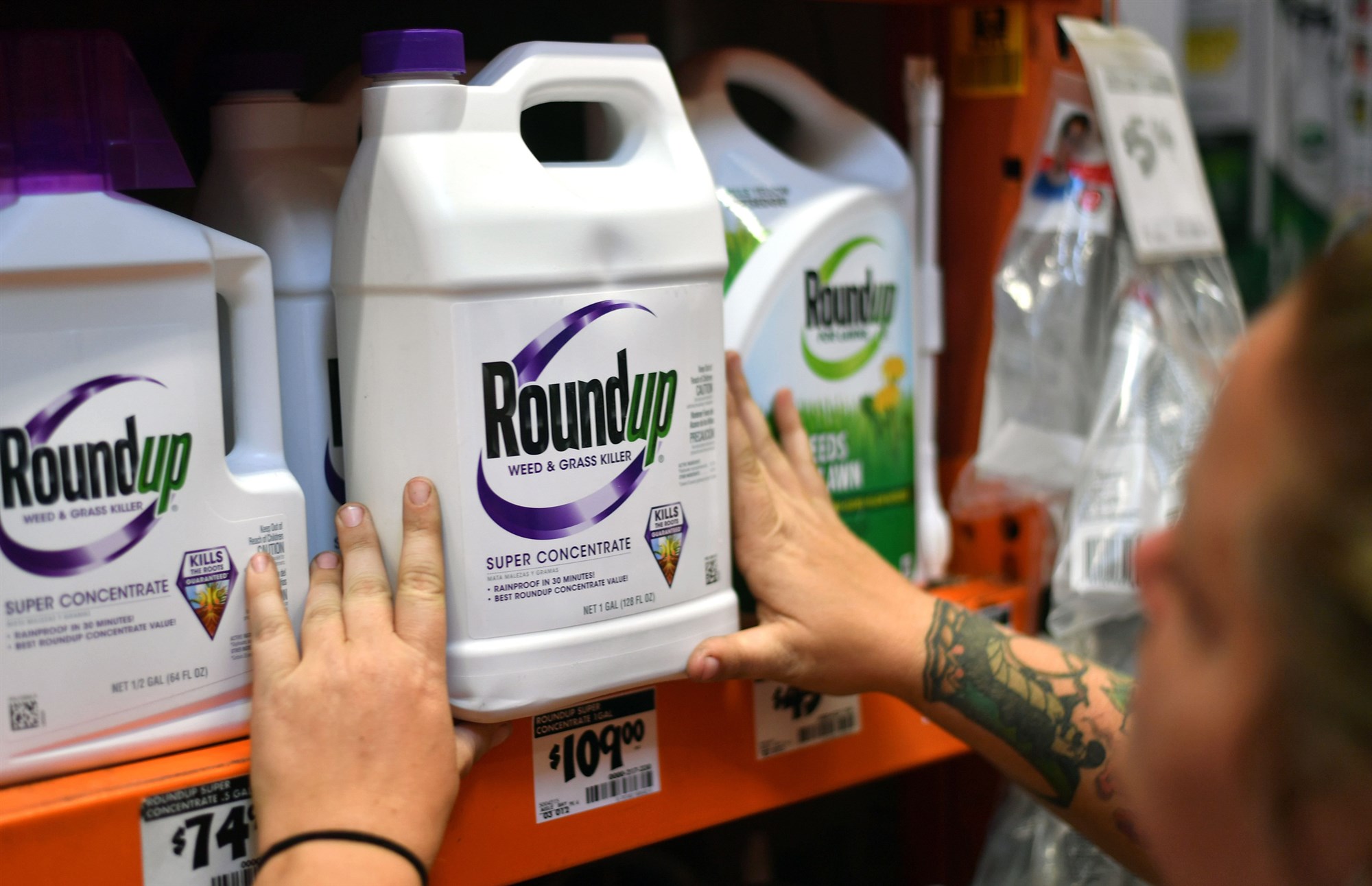 Roundup weed killer contains the pesticide glyphosate. 