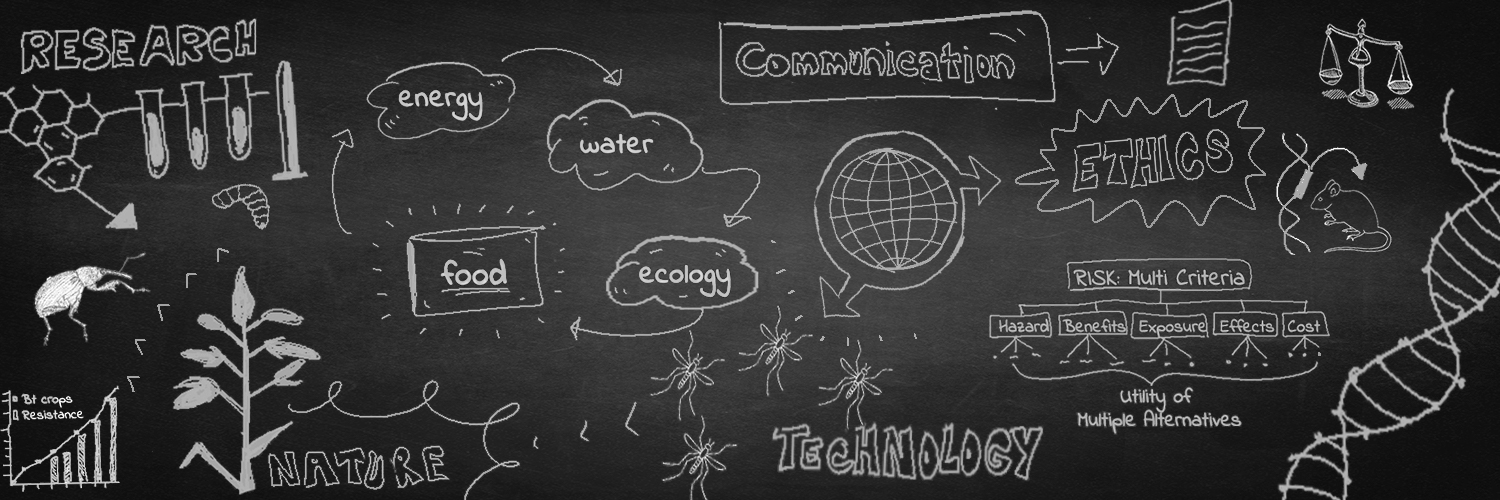 Chalkboard drawing of colloquium topics: research, communication, ethics, etc.