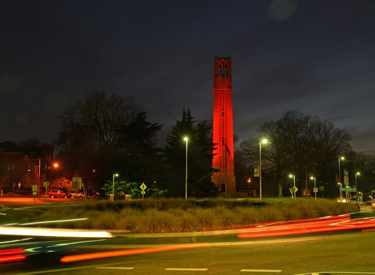 Bell Tower Lit Red