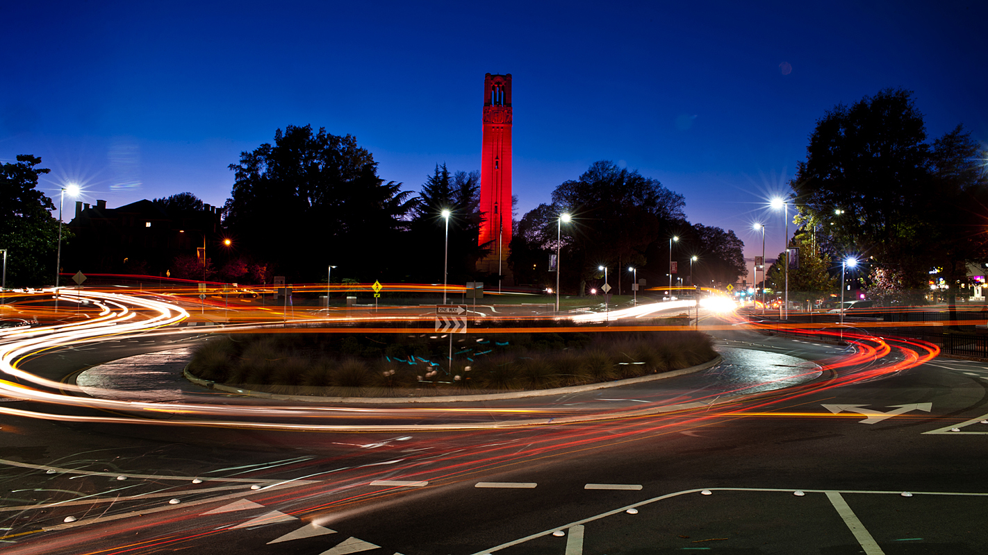 red belltower at night